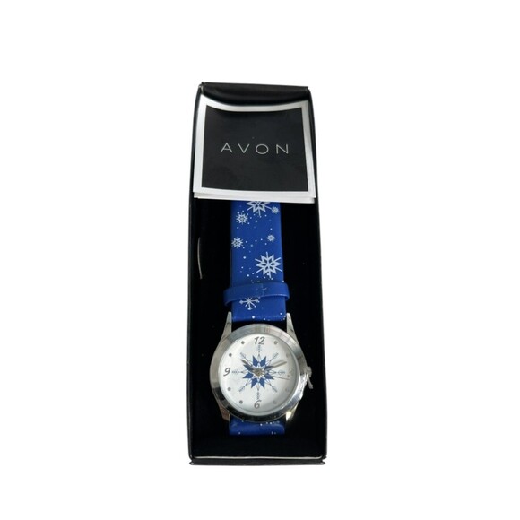 Avon Happy Holidays Blue Snowflake Watch (New In Box) Stocking Stuffers - Picture 1 of 7
